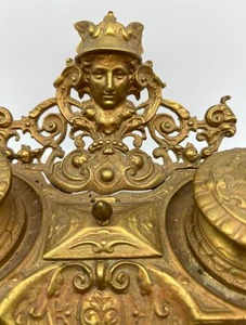 Antique Art Nouveau French Louis XV Style Figural Double Inkwell