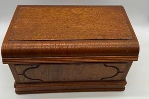 Fine Carved Handled Box With domed Lid Decorative Storage Antique Sewing Machine Box Altered.