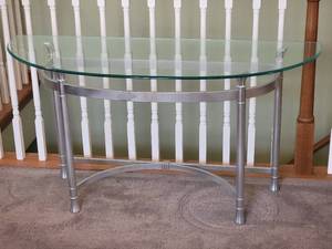 lot 11 image: Sleek Modern Glass Demi-Lune Console Table