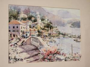 lot 27 image: Gorgeous Italian Fine Art Water Color Print by M. Simandle - Como