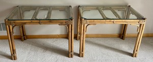 lot 84 image: 2 Bamboo Based Glass Top Accent Tables