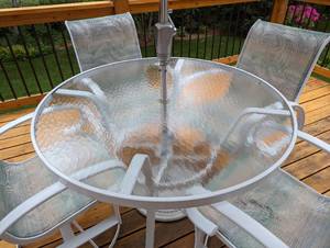 lot 91 image: Round Patio Table and Umbrella Set