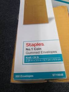 2- 500 ct Staples No. 1 Coin Envelo...