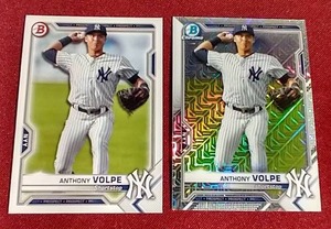 lot 43 image: (2) 2021 Bowman Anthony Volpe Cards - Base & Mojo Refractor