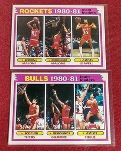 lot 70 image: (2) 1981-82 Topps NBA Leaders Cards - Malone, Gilmore, Etc