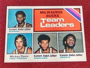 lot 111 image: 1975-76 Topps Leaders Card - Kareem Abdul-Jabbar
