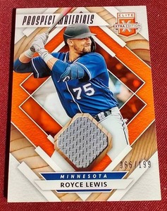 lot 137 image: 2020 Elite Royce Lewis Jersey Patch Prospect Card - #d199