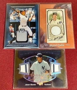 lot 140 image: (3) New York Yankees Jersey Relic Cards