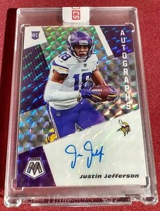 lot 155 image: 2020 Mosaic Justin Jefferson Rookie Autographs Prizm Card - WOW
