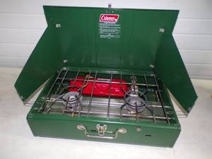 Coleman Deluxe Two Burner Camp Stove with Box and instructions