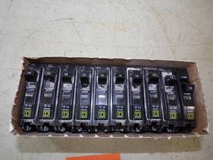 10 Square D 15 Amp Breakers unused