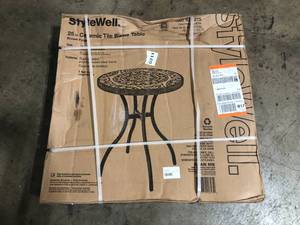 lot 38 image: StyleWell Corinth Round Metal 25 in. Outdoor Bistro Tile Table customer return see pictures