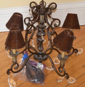 lot 68 image: Ornate Chandelier with Wicker Lampshades