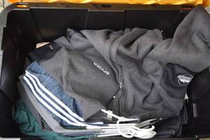 lot 10 image: Bin of Large Size Sweatshirts and Pants