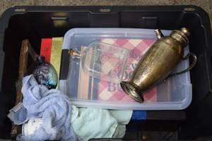 lot 12 image: Books, Bottles, Silver Vase