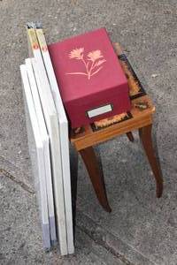 lot 23 image: Decorative Side Table, Box, Two 20x24 Canvases, Two 16x20 Canvases