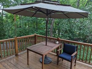 lot 51 image: Outdoor Table, Chair, and Umbrella - See Pictures