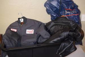 lot 129 image: Bin of Collectible Jackets - Leather Harley & More