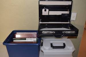 lot 135 image: Unused Photo Albums, Briefcase, Storage Bins