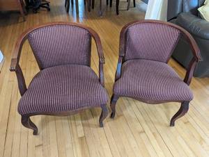 lot 60 image: Two Striped Arm Chairs - See Pictures