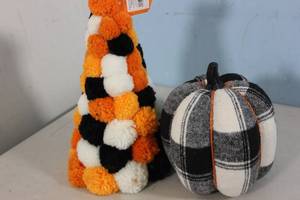 lot 50 image: Hyde & EEK Halloween Fuzzy Tree Decoration  Black & White Flannel Pumpkin Decoration