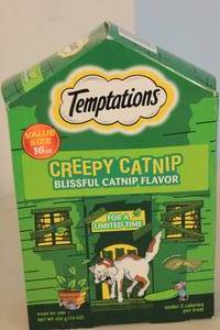 lot 124 image: TEMPTATIONS Classic, Crunchy and Soft Cat Treats, Creepy Catnip Treats for Cats, Blissful Catnip Flavor, 16 oz. Pouch