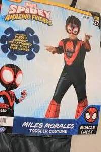 lot 139 image: Halloween Toddler Marvel Spider-Man Miles Morales Muscle Chest Halloween Costume Jumpsuit with Mask 2-3T