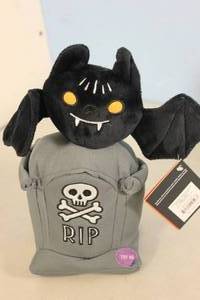 lot 168 image: Hyde & EEK Animated Plush Bat-on-Tombstone Halloween Decorationn