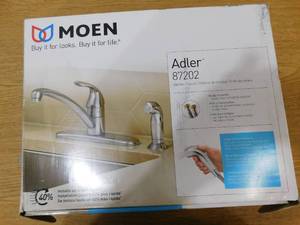 lot 62 image: MOEN Adler Single-Handle Low Arc Standard Kitchen Faucet with Side Sprayer in Chrome