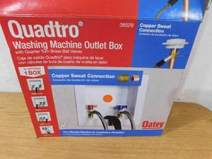 lot 76 image: Oatey Quadtro 2 in. Copper Sweat Connection Washing Machine Outlet Box with 14 Turn Brass Screw-On Ball Valves