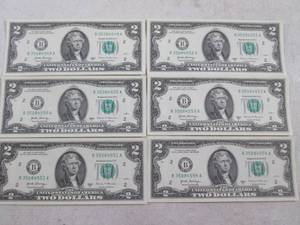lot 29 image: (CNTR) 6 - $2 Dollar Bills - Serial...