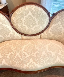 lot 10 image: Antique Medallion Walnut Settee  Sofa  Couch