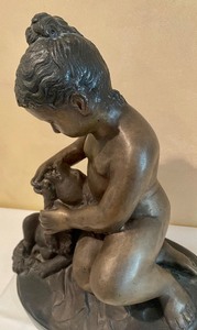 lot 14 image: Adorable Bronze Girl with Dog Sculpture