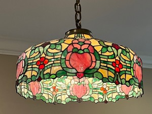 lot 11 image: Antique Kimberly and Duffner Large Stained Glass Chandelier