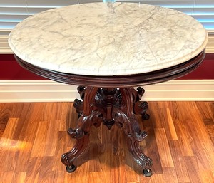 lot 37A image: Antique Walnut Oval Walnut Carved Side Table