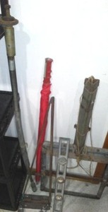 lot 722 image: Umbrella, cart frame, level and more.