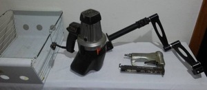 lot 723 image: Paint Sprayer, Air Stapler, Swing away arm in basket.