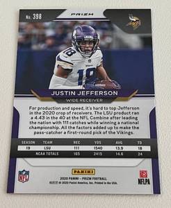 lot 3A image: Justin Jefferson RC Orange Lazer Prizm SP - 2020 Prizm #389, rare Minnesota Vikings rookie football card