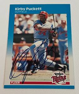 lot 8 image: Kirby Puckett Signed Auto Card - 1987 Fleer # 549, signed on card but not COA but legit, Minnesota Twins Baseball Card
