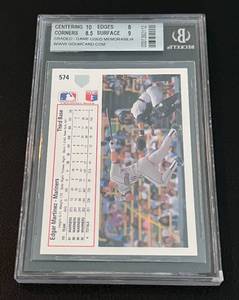 lot 50 image: 1991 Upper Deck Edgar Martinez Game Used Jersey #574 Beckett Graded 8.5 NM-MT Baseball Card