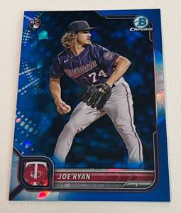 lot 62 image: Joe Ryan Sapphire RC - 2022 Bowman Chrome #8 Rookie Minnesota Twins Baseball Card