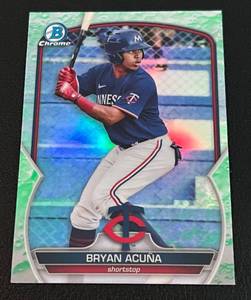 lot 66 image: Brian Acuna Aqua Blue Refractor - 2023 Bowman Chrome # BCP-37 Minnesota Twins Baseball Card
