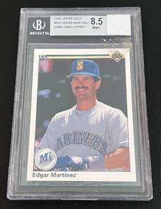 lot 78 image: 1990 Upper Deck Edgar Martinez Game Used Jersey Beck Graded 8.5 NM-MT Baseball Card