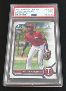 lot 81 image: Yasser Mercedes PSA 9 Mint 2022 Bowman Chrome Prospects #BCP171 Mint Minnesota Twins Baseball Card