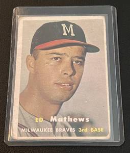 lot 86 image: MLB Vintage Baseball lot of 12 Cards - 1957 Ed Mathews #250, 1971 #185, 1974 # 347 Ted Williams, #204 Lou Brock, #416 Cy Young, 1976 #3681977 #430 Fergie Jenkins and #565, 1978 # 122 Dennis Eckersley, #202 Jim Rice, 1979 #3 and 430 Jim Rice