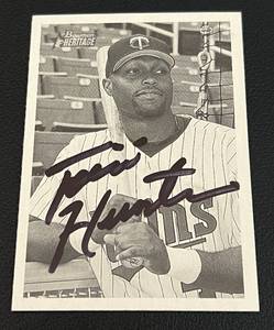 lot 117 image: Tori Hunter Signed Card - Autographed on a 2001 Bowman Heritage #308, no COA but legit, Minnesota Twins Baseball Card
