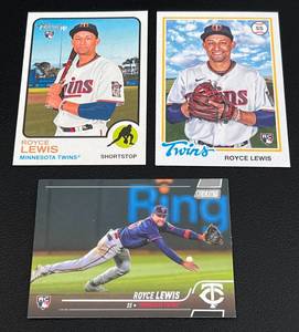 lot 127 image: Royce Lewis 3 RCs - 2022 Topps #116, Topps Heritage # 515, and Stadium Clun #57 Rookie Minnesota Twins Baseball Cards