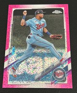 lot 131 image: Luis Arraez Pink Refractor 350 - 2021 Topps Chrome #124 numbered 106350, rare only 350 exist Minnesota Twins Baseball Card