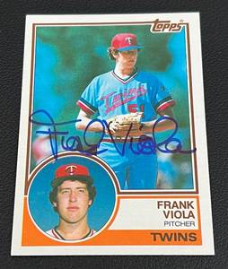lot 136 image: Frank Viola Autograph Card - Signed on a 1983 Topps #586, on card auto no COA but legit, Minnesota Twins Baseball Card