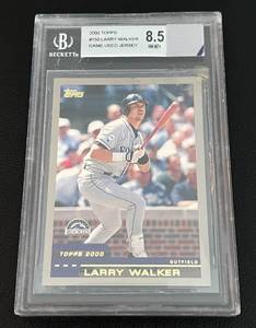 lot 139 image: 2000 Topps Larry Walker Game Used Jersey #150 Beckett Graded 8.5 NM-MT Baseball Card